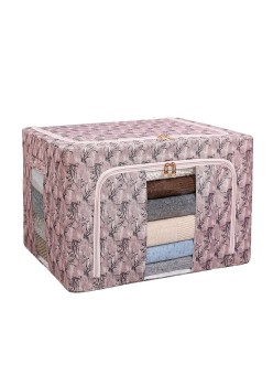Cutie Depozitare, Flippy, 66L, din Material Textil, 50 x 40 x 33 cm, pentru Haine si Lenjerii, Model Bambus, Roz