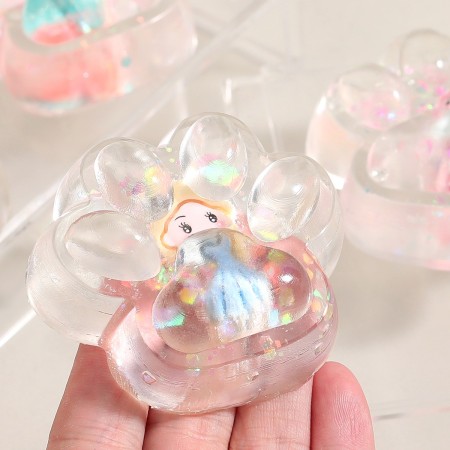 Jucarie Antistres Squishy, Flippy, Labuta de Pisica Pufoasa, cu Revenire Lenta, 7 x 6.5 cm, Model Printesa, Multicolor
