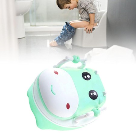 Olita pentru Copii, Flippy, +1an, Portabila, Design Vacuta cu Capac, Model Prietenos, Non-Toxic, cu Manere, Compartiment Detasabil, Perie Inclusa, Usor de Curatat, Verde