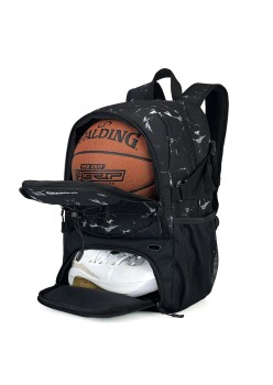 Rucsac de Baschet Multifunctional, Flippy, pentru Calatorie, Sport, Scoala, cu Compartiment pentru Pantofi si Minge, 32 Litri, 45x32x22 cm, Negru-Alb
