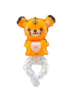 Balon din Folie Metalizata, Flippy, Figurine Animalute, Tip Bratara, Model Tigru, 17x34 cm, Ambalaj Individual, Pai Inclus, Umflare cu Aer sau Heliu, Maro