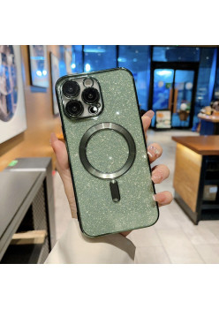 Husa de Protectie 2 in 1, Flippy, pentru iPhone 15 Pro Max, Glitter Chrome Magsafe, din TPU, Magnetica, cu Protectie Lentila, Verde