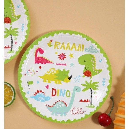 Set 10 Farfurii Petrecere, Flippy, Colectia Dino Park, 17 cm Diametru, din Carton, Multicolor