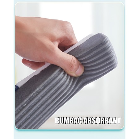 Set Mop cu Galeata Pliabila si Stoarcere Usoara – Gri, 32 cm, Maner Telescopic 140 cm, Sistem cu Roti si Mecanism dublu