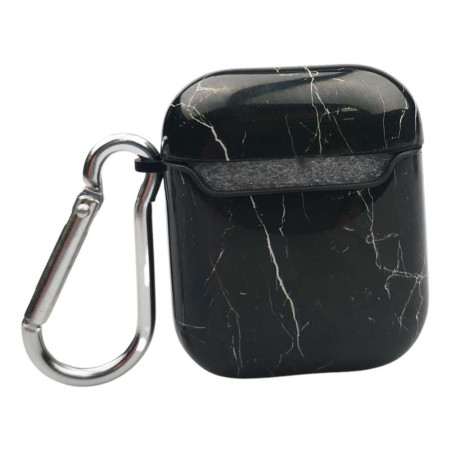 Husa AirPods cu Inel Prindere Marble Negru