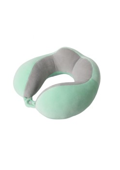Pernă de Voiaj pentru Gât, Bumbac Moale, Suport Ergonomic cu 4 Puncte de Confort, Sistem de Prindere cu Capse, Ideală pentru Călătorii, Birou, Mașină, Verde