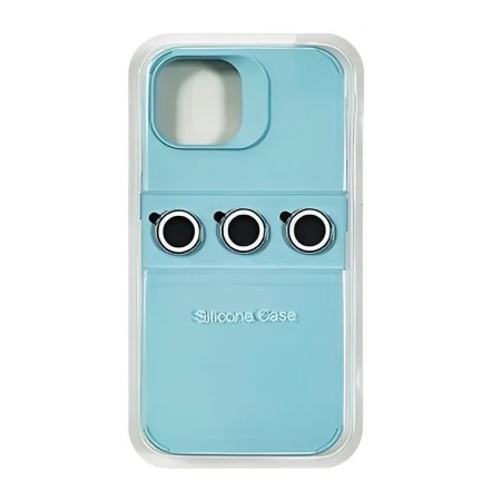 Husa Apple iPhone 14 Pro Max, Flippy, din Silicon Lichid, Interior din Microfibra, Lentile Fosforescente de Protectie Camera, Anti Amprenta, Rezistenta la Socuri, Bleu