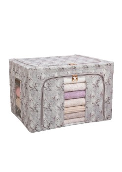 Cutie Depozitare, Flippy, 66L, din Material Textil, 50 x 40 x 33 cm, pentru Haine si Lenjerii, Model Flori de Primavara, Gri