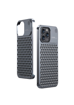 Husa Aromaterapia Compatibila cu iPhone 15 Pro Max, Flippy, Antisoc, Antizgariere, Protectie Camera si Supraincalzire, din Aliaj de Aluminiu, Gri