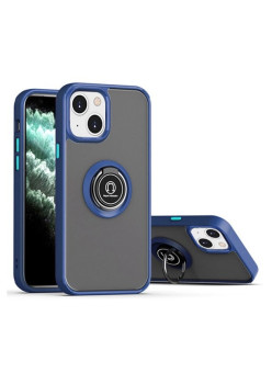 Husa Anti Fall Metal Bracket pentru Apple iPhone 14 Pro Max, Rezistenta la socuri, Margini colorate, Cu inel de prindere magnetic, Flippy, Albastru