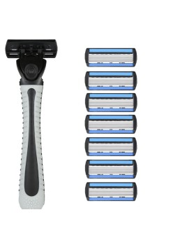 Aparat de Ras Manual, Flippy, din Otel Inoxidabil, Suport Lama + 7 Capete de Schimb Incluse, Cutie pentru Lame, Negru