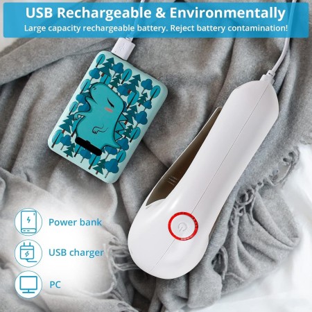 Aparat Pentru Curatat Scame, Par Si Praf, Flippy, Trimmer pentru Diferite Tipuri De Material, Cu Lame Din Otel Inoxidabil, Maner Ergonomic, Incarcare Prin USB, 15x6x9 cm, Alb