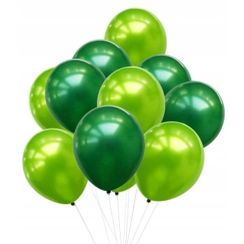 Set 10 Baloane din Latex Chrome, Flippy, Model Party, 23 cm, Diferite Nuante Verde, 2.2 g