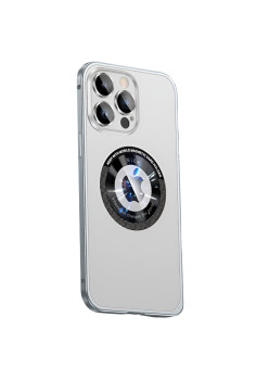 Husa de Protectie MagSafe Compatibila cu iPhone 15 Pro, Flippy, Carcasa din Metal, Incarcare Wireless, Acoperire Completa, Protectie Camera, Antisoc, Antizgariere, Antialunecare, Gri Metalizat