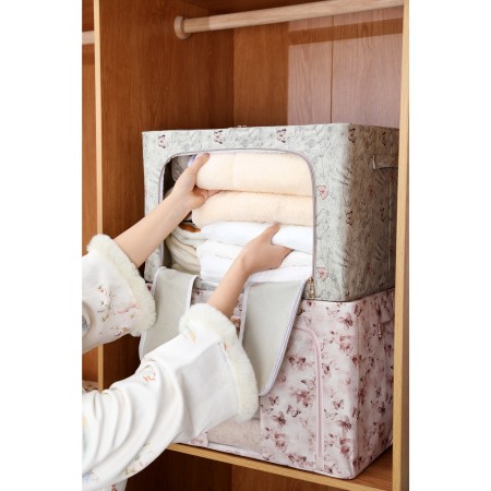 Cutie De Depozitare, Flippy, Pentru Haine, Lenjerie, Sosete Si Sutiene, Material Textil, 66L, Model Fluturasi, Gri