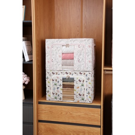 Cutie De Depozitare, Flippy, Pentru Haine, Lenjerie, Sosete Si Sutiene, Material Textil, 66L, Model Fluturasi, Roz