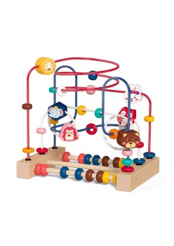 Jucarie din Lemn Montessori, Flippy, Labirint Motricitate cu Abac si Animalute, Rollercoaster pentru Copii, Educativ, Dezvoltarea Abilitatilor Motorii, Numaratoare, 22.5x22.5x15 cm, Multicolor