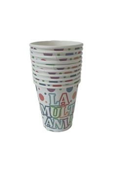 Set 10 Pahare, Flippy, Imprimeu La Multi Ani, din Carton, 250 ml, 7 x 8.5 x 5 cm, Multicolor
