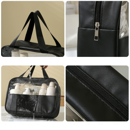 Geantă Cosmetice Voiaj, PVC/Textil, Impermeabilă, Portabilă, Neagră, 26x15x10 cm