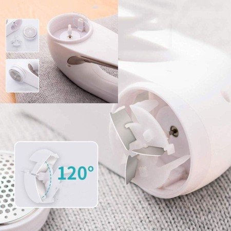 Aparat Pentru Curatat Scame, Par Si Praf, Flippy, Trimmer pentru Diferite Tipuri De Material, Cu Lame Din Otel Inoxidabil, Maner Ergonomic, Incarcare Prin USB, 15x6x9 cm, Alb