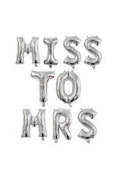 Set Baloane din Folie Metalizata, Flippy, Model Scris Miss to Mrs, Litere de 40 cm, Tema Iubire, Baloane Party, Ambalaj Individual, Pai Inclus, Umflare cu Aer sau Heliu, Argintiu
