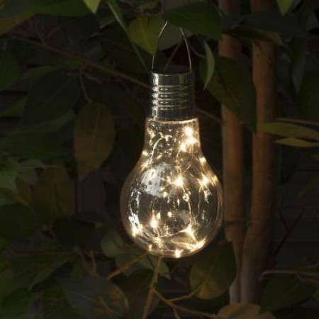 Lampa Solara LED Decorativa sub forma de Bulb, pentru exterior, suspendata, IP65, Ultron Transparent, lumina calda, Flippy