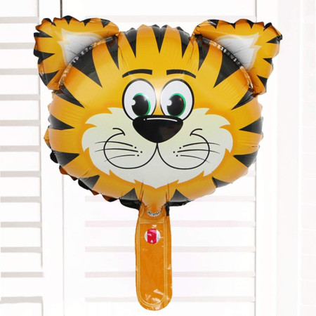 Balon din Folie Metalizata, Flippy, Mini Figurine Animalute, Model Tigru, Tematica Aniversare, 38x31 cm, Ambalaj Individual, Pai Inclus, Umflare cu Aer sau Heliu, Multicolor