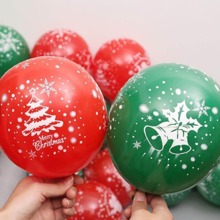 Set 16 Baloane din Latex, Flippy, Model Merry Christmas, Tematica Craciun, 25 cm, Verde Rosu