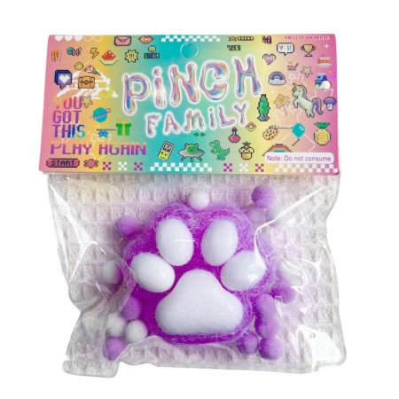 Jucarie Antistres Squishy, Flippy, cu Revenire Lenta, Model Labuta de Pisica Pufoasa, 6x6 cm, 72g, Ambalaj Transparent, Mov-Alb