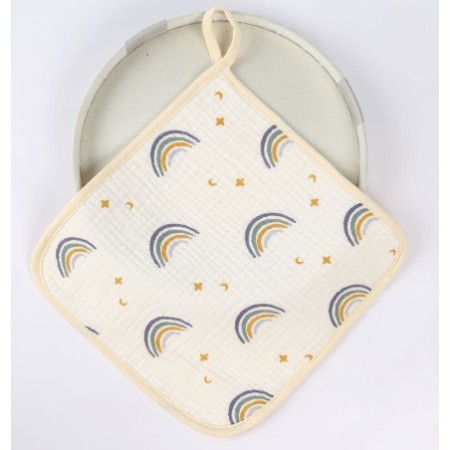 Prosop Absorbant din Bumbac pentru Bebelusi, Flippy, 25x25 cm, Model Curcubee, cu Agatatoare,
