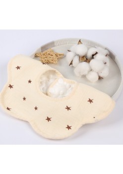 Baveta din Bumbac pentru Copii, Flippy, 0-12 Luni, Rezistenta la Apa, cu Capse, Design 3D, Model cu Stelute, Crem