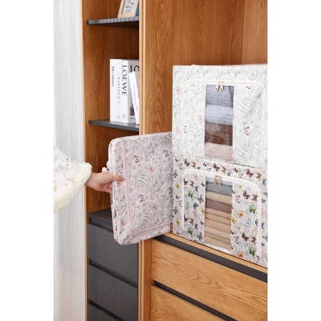 Cutie De Depozitare, Flippy, Pentru Haine, Lenjerie, Sosete Si Sutiene, Material Textil, 66L, Model Fluturasi, bej