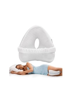 Pernă Ortopedică ErgoHeart, Suport Anatomic pentru Picioare, Spumă cu Memorie, Curea Anti-Cădere, 25x23x13 cm, Alb