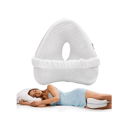 Pernă Ortopedică ErgoHeart, Suport Anatomic pentru Picioare, Spumă cu Memorie, Curea Anti-Cădere, 25x23x13 cm, Alb