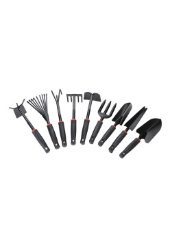 Set 9 Unelte Grădină, pentru Plantare și Îngrijire, PVC Rezistent, Compact, 25x14.5 cm, Negru