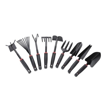 Set 9 Unelte Grădină, pentru Plantare și Îngrijire, PVC Rezistent, Compact, 25x14.5 cm, Negru