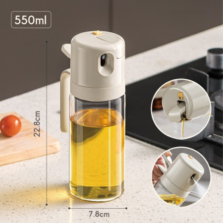 Dispenser pentru Ulei, Flippy, prin Curgere si Pulverizare, Deschidere si Inchidere Automata a Rezervorul, 550mL, 11.4x7.8x22.8cm, Gri