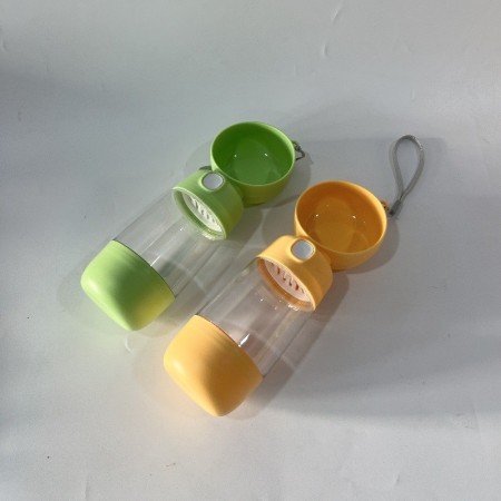 Sticla Animale, Flippy, Portabila, pentru Hrana si Apa, din ABS, 400 ml/182 ml, 25.5 x 8 x 9 cm, Galben