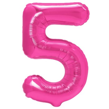 Balon din Folie Metalizata, Flippy, Figurina Cifra, Model 5, Tema Aniversare 100 cm, Ambalaj Individual, Pai Inclus, Umflare cu Aer sau Heliu, Roz