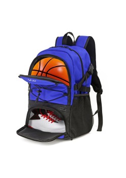 Rucsac de Baschet Multifunctional, Flippy, pentru Calatorie, Sport, Scoala, cu Compartiment pentru Pantofi si Minge, 32 Litri, 45x32x22 cm, Albastru-Negru