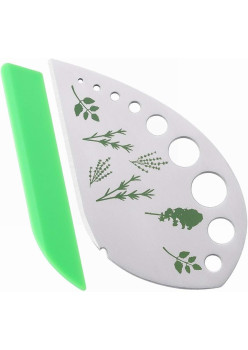 Tocator manual pentru ierburi Flippy, instrument de curatat frunze, margini ascutie, 9 gauri de diferite dimensiuni, multifunctional, material otel inoxidabil, maner ergonomic, rezistent la rugina, 12.3 x 6.9 cm, argintiu