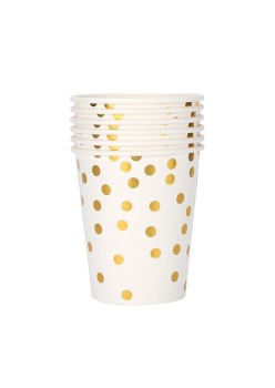 Set 10 Pahare, Flippy, Imprimeu cu Buline, din Carton, 250 ml, 7.5 x 8.5 x 5.2 cm, Auriu