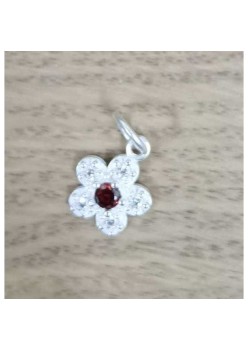 Pandantiv din Argint 925, Jolie Silver, Model Floare Cu Pietre, 0.9 g, 1 x 1 cm, Rosu