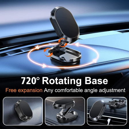 Suport auto magnetic multifuncțional Flippy, Universal, compatibil cu toate dimensiunile de telefon, negru