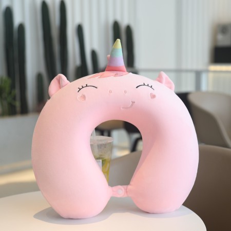 Pernă TravelUnicorn, Suport Ergonomic pentru Gât și Cap, Spumă cu Memorie, 30x30 cm, Sistem de Prindere cu Capse, Roz
