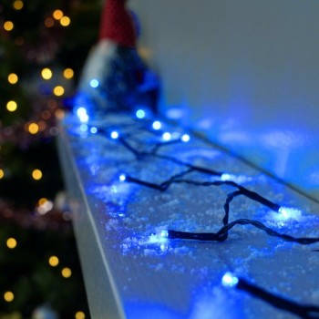 Instalatie de Craciun 8 jocuri de lumini, controler, liniara, 10 m, din care 1 m cablu priza 220V, 100 LED, fir negru, albastru