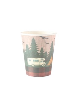 Set 10 Pahare, Flippy, Imprimeu Camping, din Carton, 250 - 300 ml, 7.5 x 8.4 x 5.3 cm, Multicolor