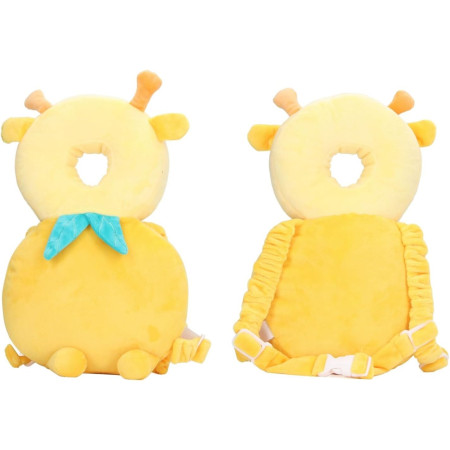 Rucsac cu Pernă de Protecție pentru Cap, Design Girafă, Suport Ergonomic pentru Bebeluși, 33x6x19 cm, 180 g, Galben
