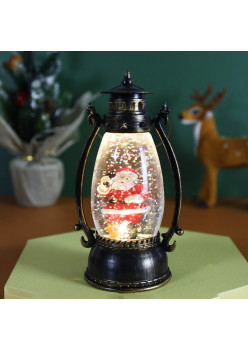 Decoratiune Luminoasa, Flippy, Felinar de Craciun, cu Lumina LED, Ornament Model Lampa cu Ulei Mos Craciun, cu Maner, 14x7x6 cm, Negru