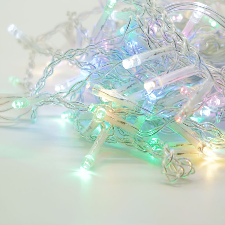 Instalatie Craciun Tip Franjuri/Turturi, 8 Jocuri de Lumini, Interconectabila, 4 m, 120 LED-uri, Prelungitor 1.5 m, Fir transparent, Multicolor
